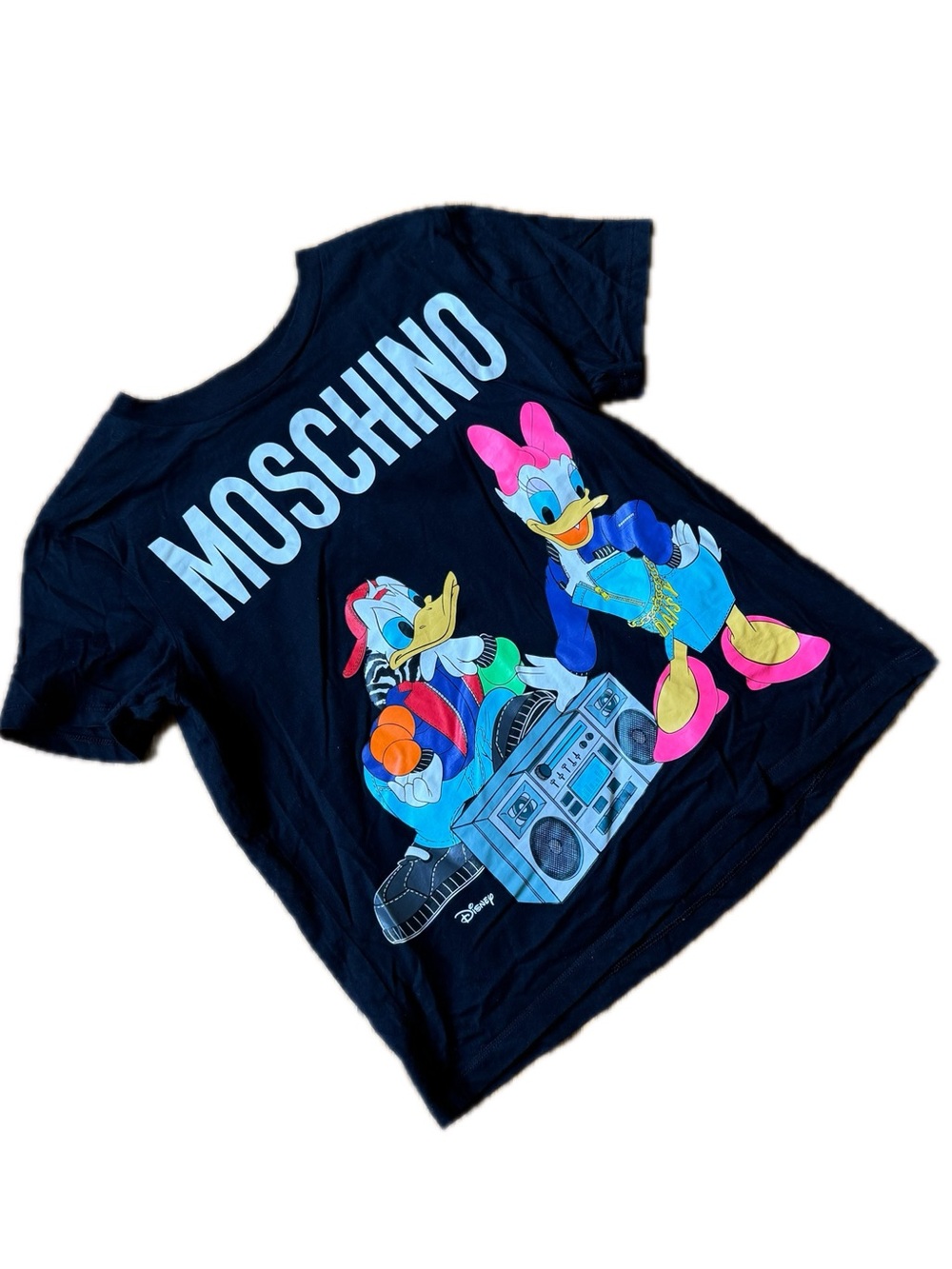 Moschino x H&M Women's Disney T-Shirt Donald Daisy Duck Size S Black Cotton Logo